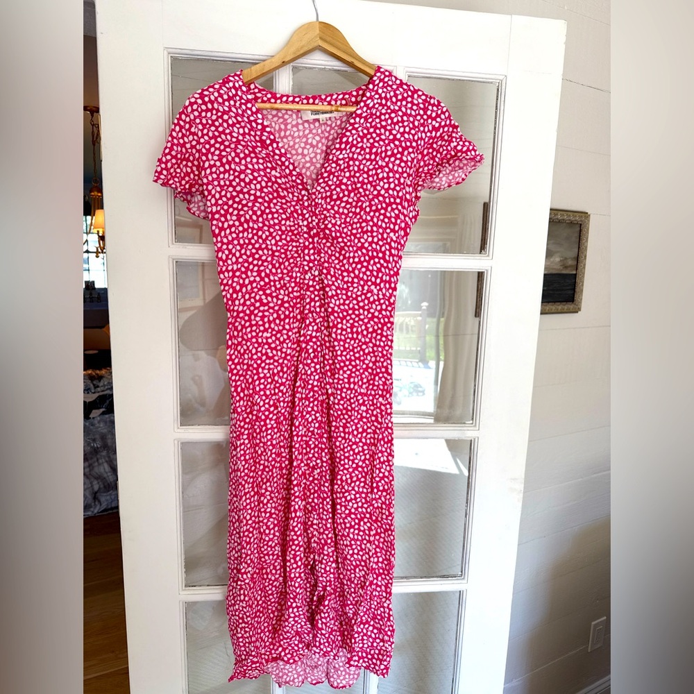 Diane von Furstenberg Pink & White Ruched Midi Dress